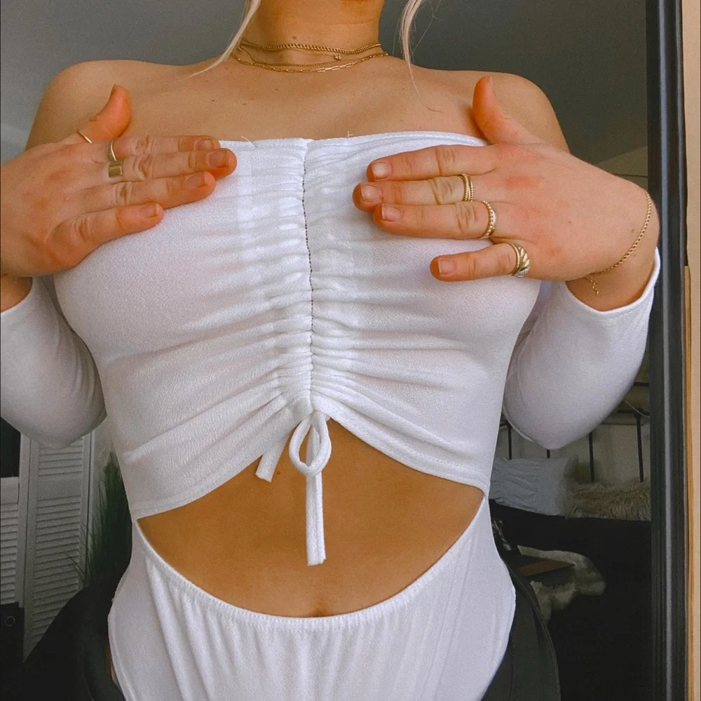 White Cut Out Bodysuit - Picture 1 of 6